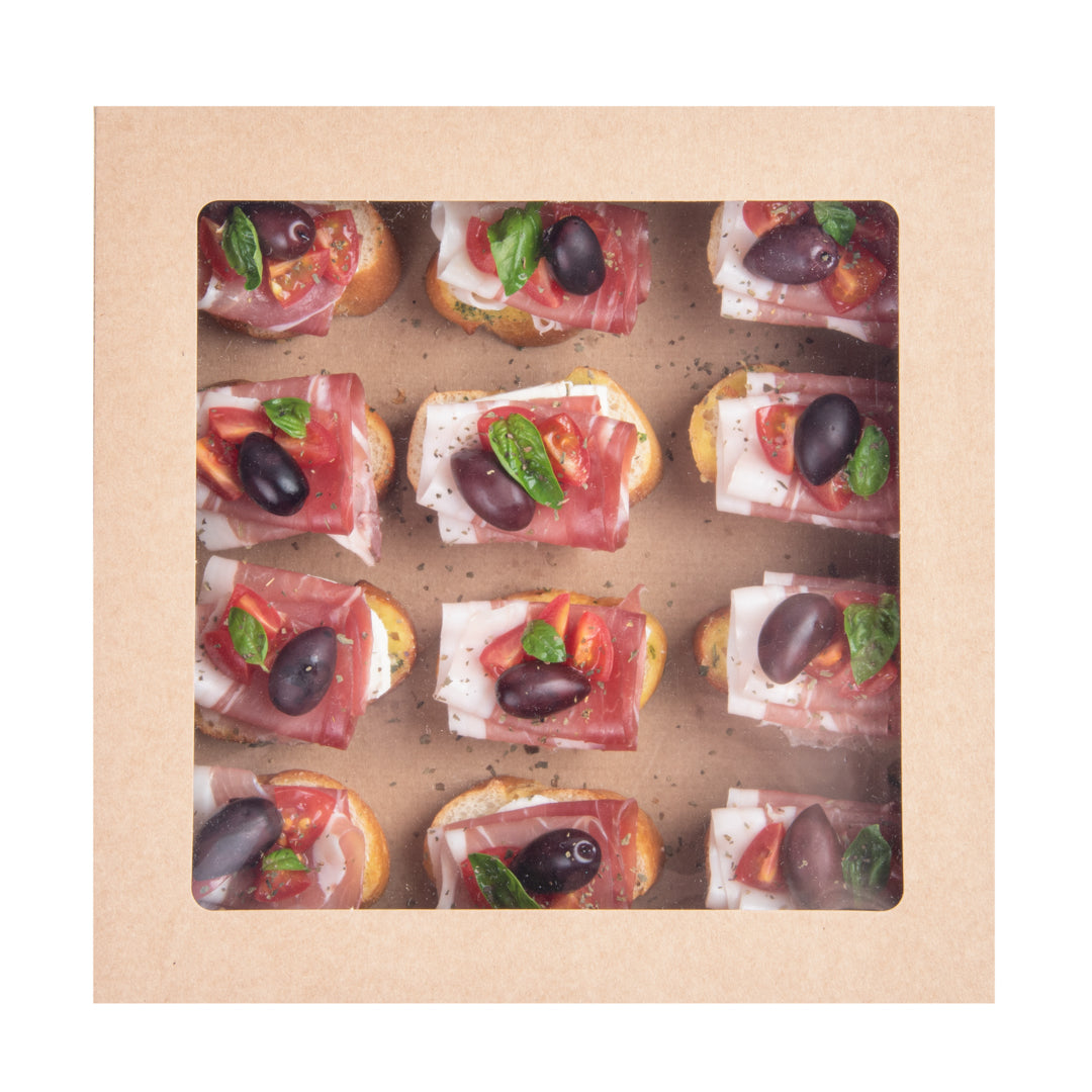 Cater Tek Square Kraft Paper Catering Box - with Window Lid - 9" x 9" x 2 1/4" - 10 count box