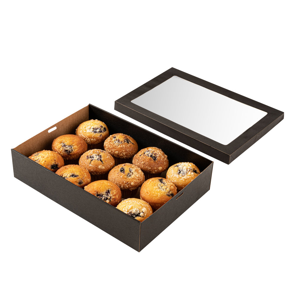 Cater Tek Rectangle Black Paper Catering Box - with Window Lid - 14 1/4" x 10" x 3 1/4" - 10 count box