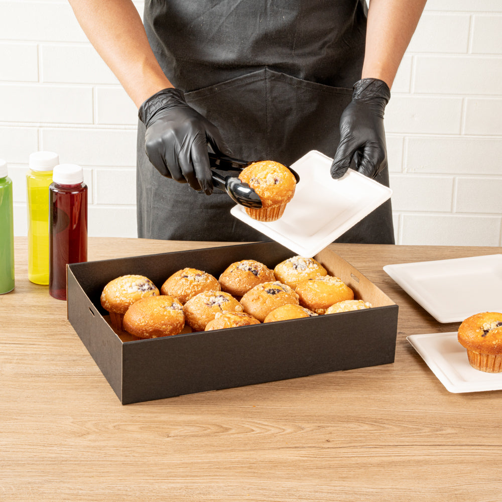 Cater Tek Rectangle Black Paper Catering Box - with Window Lid - 14 1/4" x 10" x 3 1/4" - 10 count box