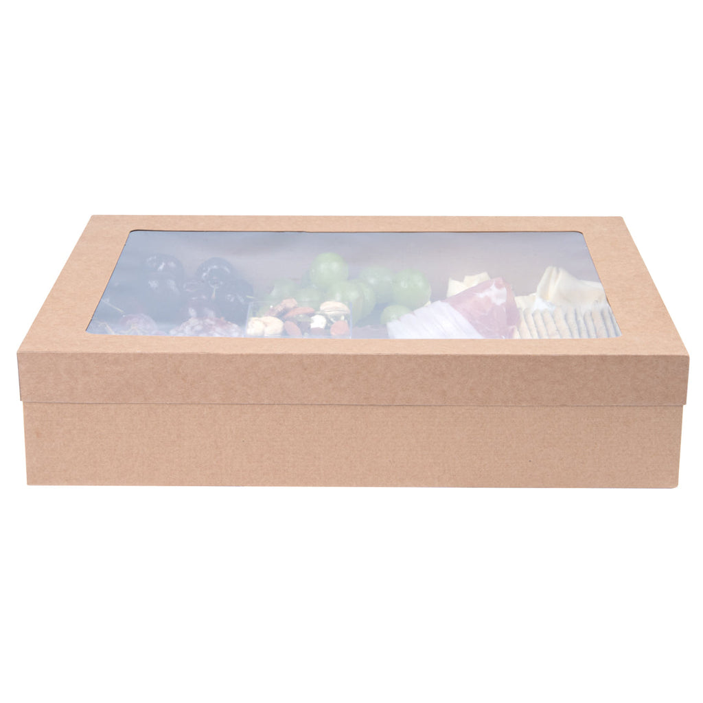 Cater Tek Rectangle Kraft Paper Catering Box - with Window Lid - 14 1/4" x 10" x 3 1/4" - 10 count box