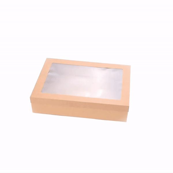 Cater Tek Rectangle Kraft Paper Catering Box - with Window Lid - 14 1/4" x 10" x 3 1/4" - 10 count box
