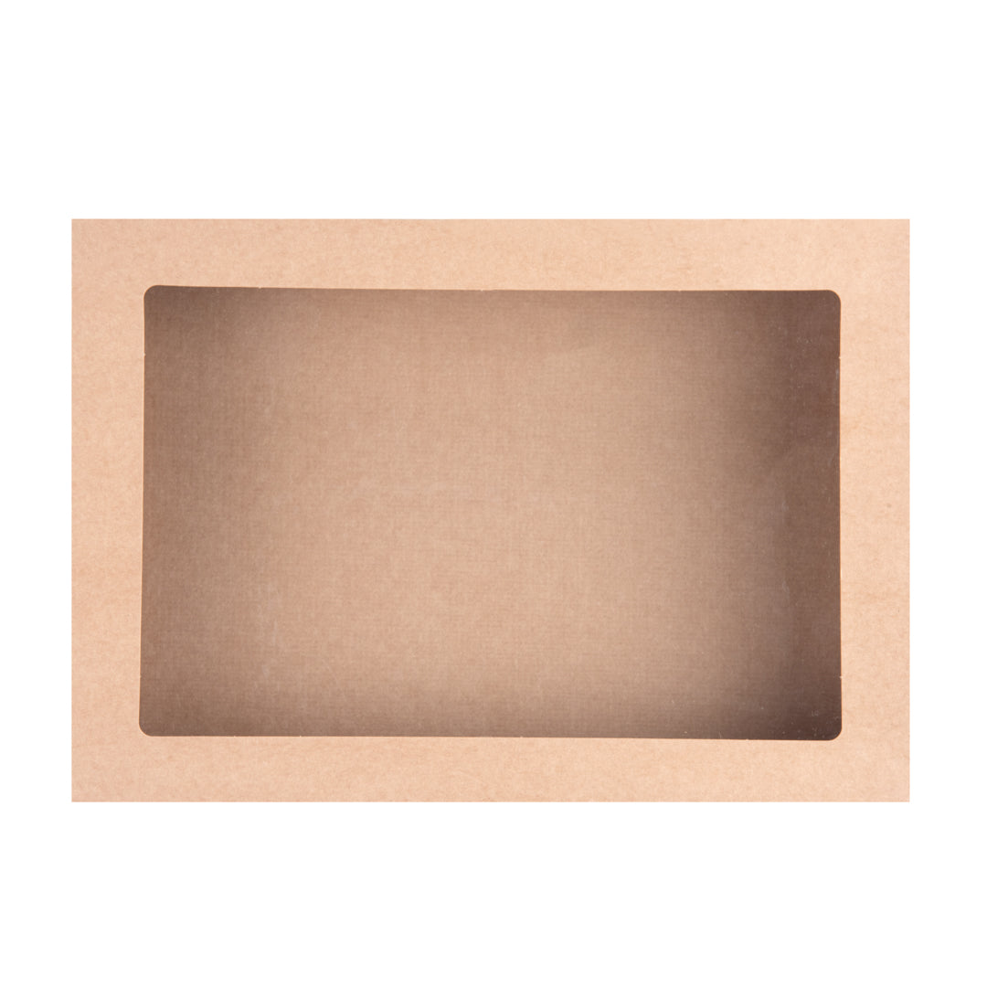 Cater Tek Rectangle Kraft Paper Catering Box - with Window Lid - 14 1/4" x 10" x 3 1/4" - 10 count box