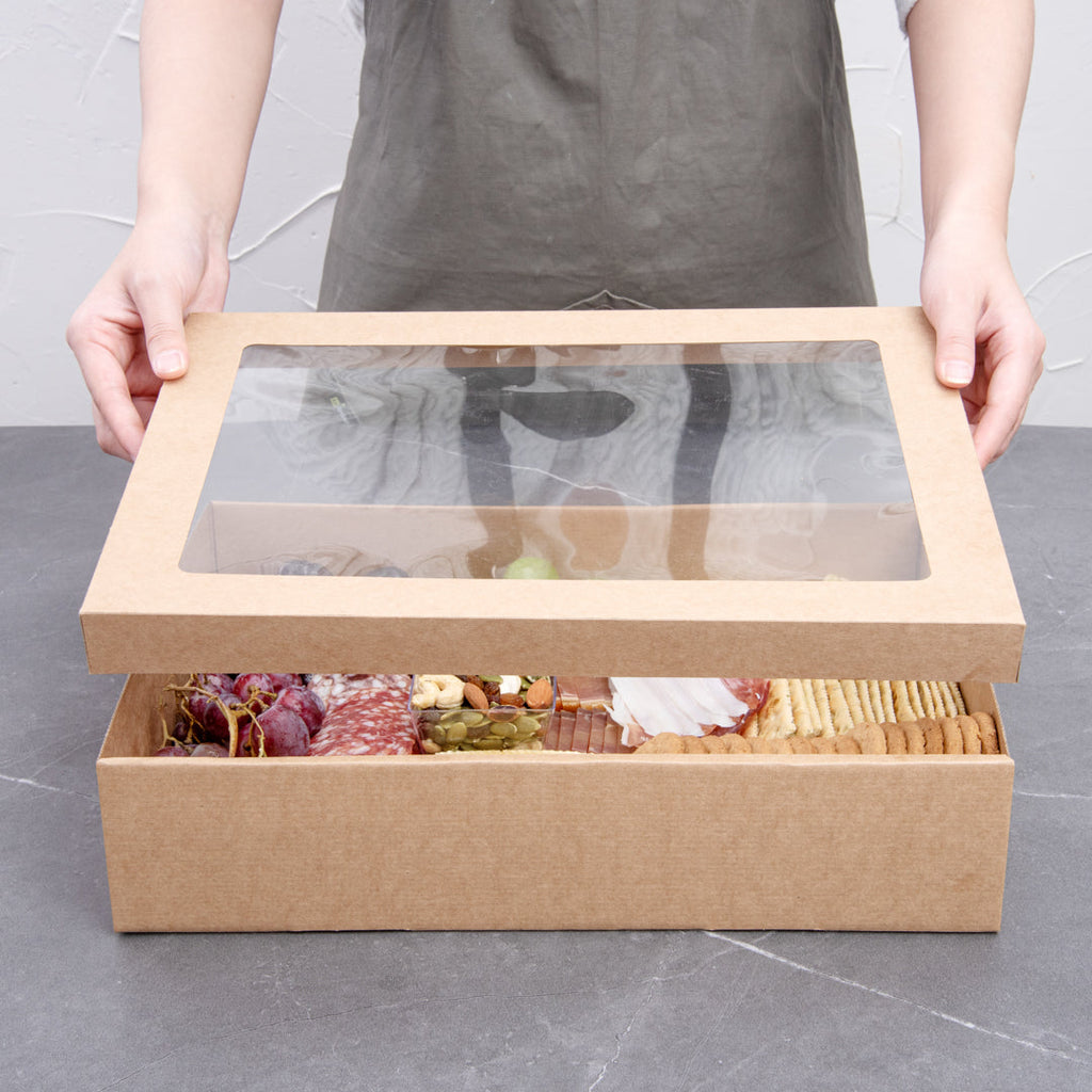 Cater Tek Rectangle Kraft Paper Catering Box - with Window Lid - 14 1/4" x 10" x 3 1/4" - 10 count box