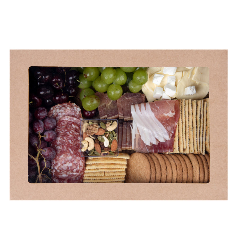 Cater Tek Rectangle Kraft Paper Catering Box - with Window Lid - 14 1/4" x 10" x 3 1/4" - 100 count box