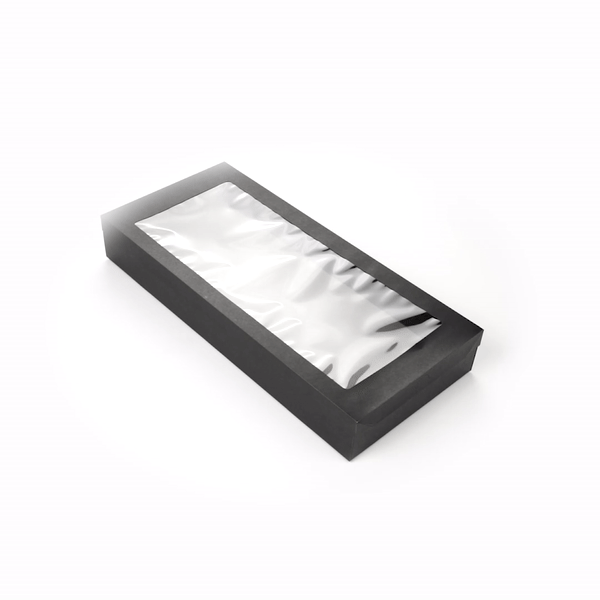 Cater Tek Rectangle Black Paper Catering Box - with Window Lid - 22 1/4" x 10" x 3 1/4" - 10 count box