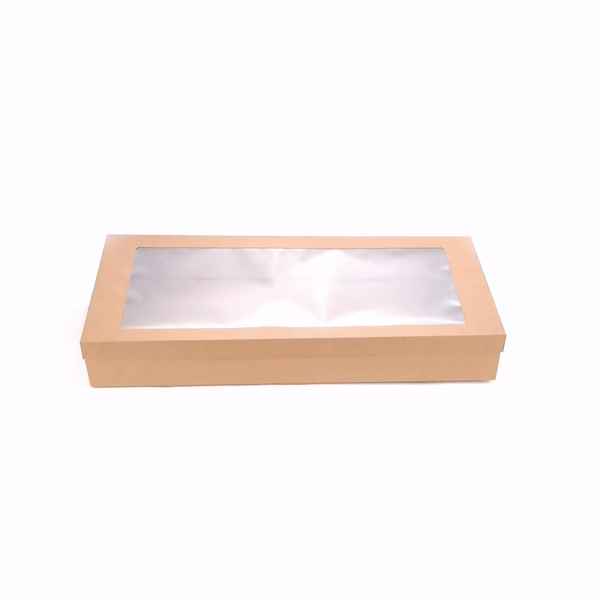 Cater Tek Rectangle Kraft Paper Catering Box - with Window Lid - 22 1/4" x 10" x 3 1/4" - 10 count box