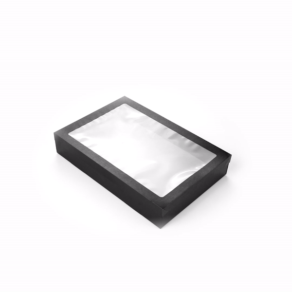 Cater Tek Rectangle Black Paper Catering Box - with Window Lid - 18" x 12 1/4" x 3 1/4" - 100 count box