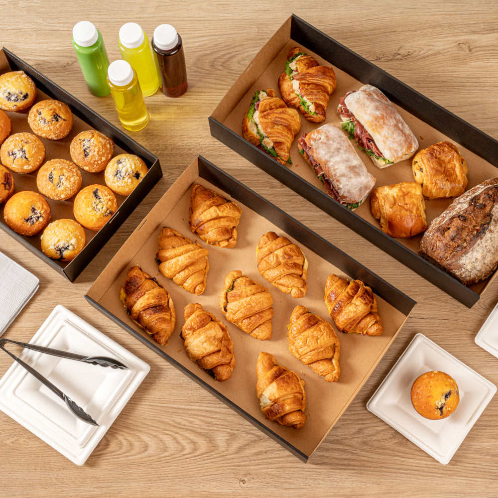 Cater Tek Rectangle Black Paper Catering Box - with Window Lid - 18" x 12 1/4" x 3 1/4" - 100 count box