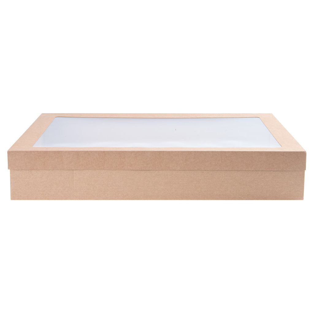 Cater Tek Rectangle Kraft Paper Catering Box - with Window Lid - 18" x 12 1/4" x 3 1/4" - 10 count box