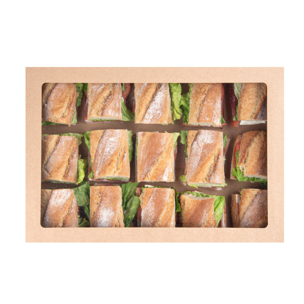 Cater Tek Rectangle Kraft Paper Catering Box - with Window Lid - 18" x 12 1/4" x 3 1/4" - 100 count box