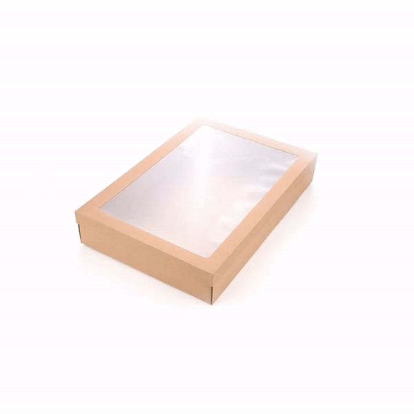 Cater Tek Rectangle Kraft Paper Catering Box - with Window Lid - 18" x 12 1/4" x 3 1/4" - 100 count box