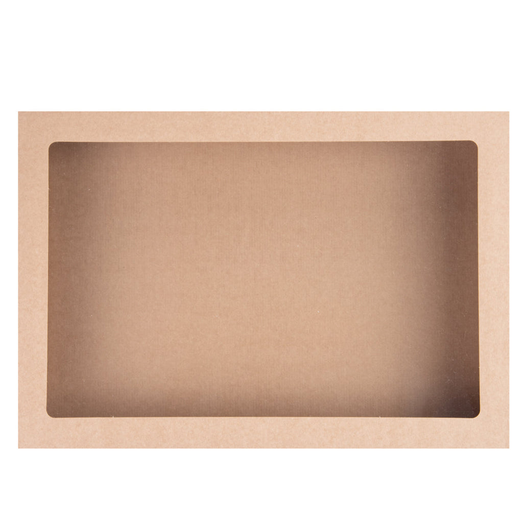 Cater Tek Rectangle Kraft Paper Catering Box - with Window Lid - 18" x 12 1/4" x 3 1/4" - 100 count box