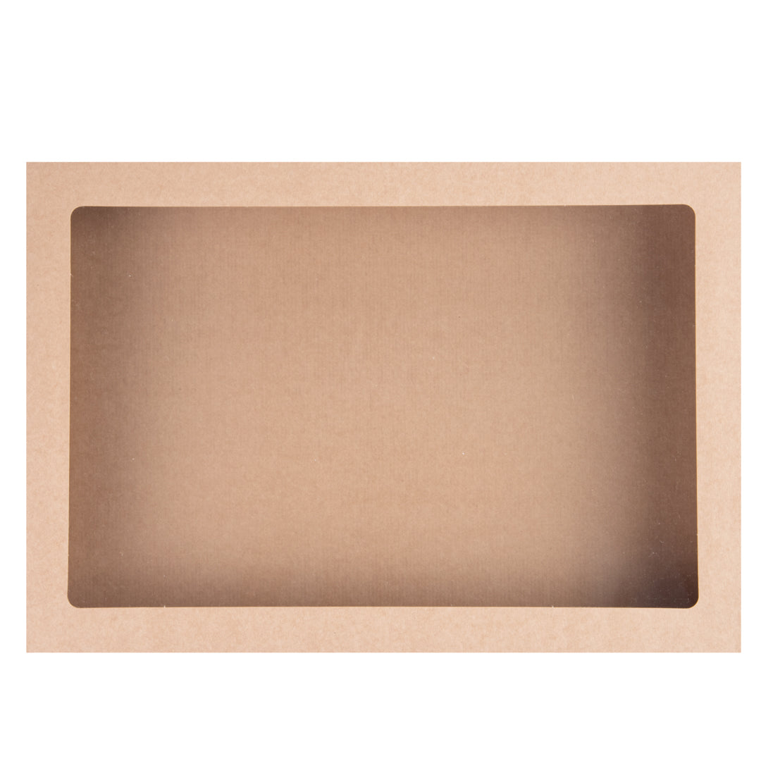 Cater Tek Rectangle Kraft Paper Catering Box - with Window Lid - 18" x 12 1/4" x 3 1/4" - 100 count box