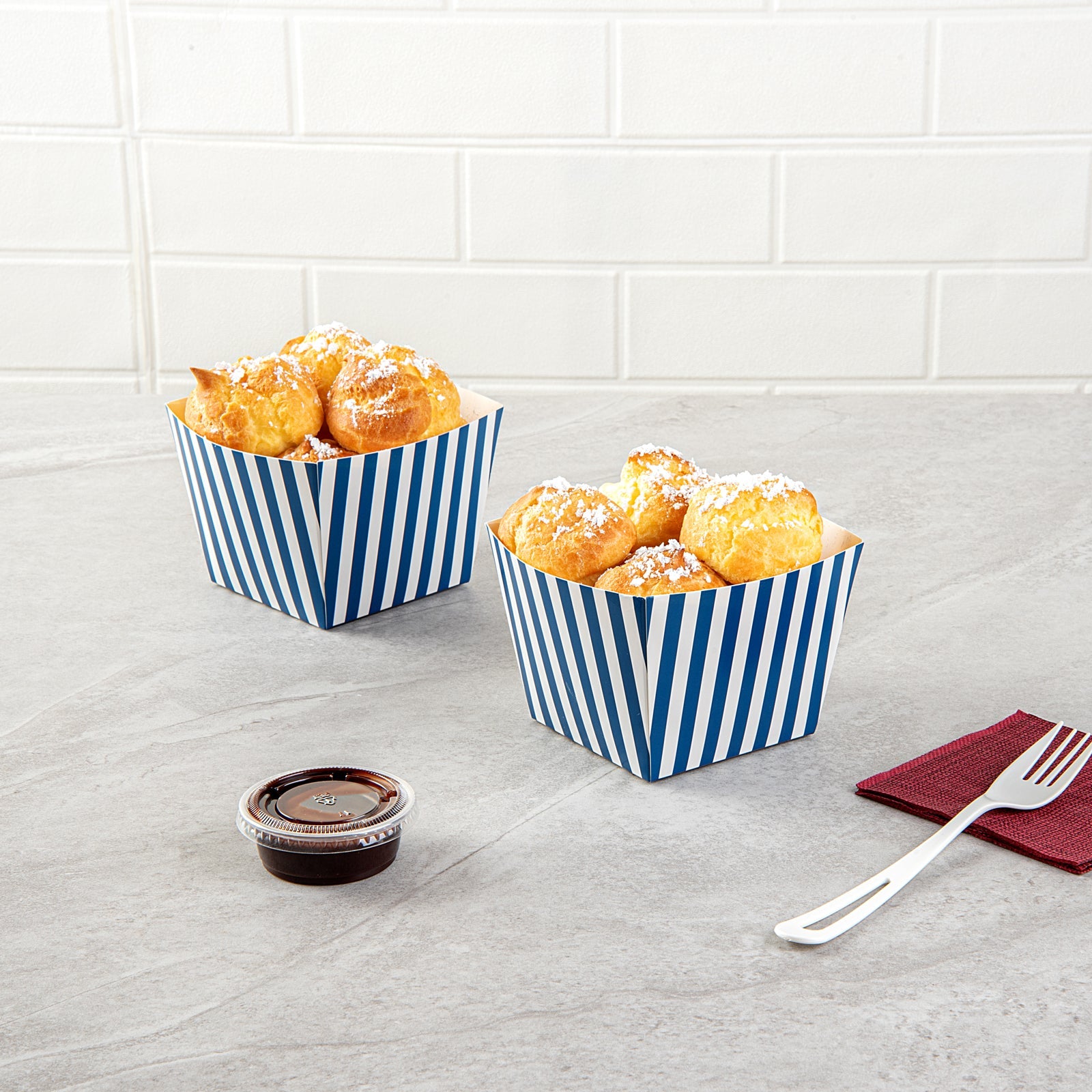 Bio Tek Square Blue and White Stripe Paper Snack Box - 4 1/4" x 4 1/4" x 3 1/4" - 200 count box