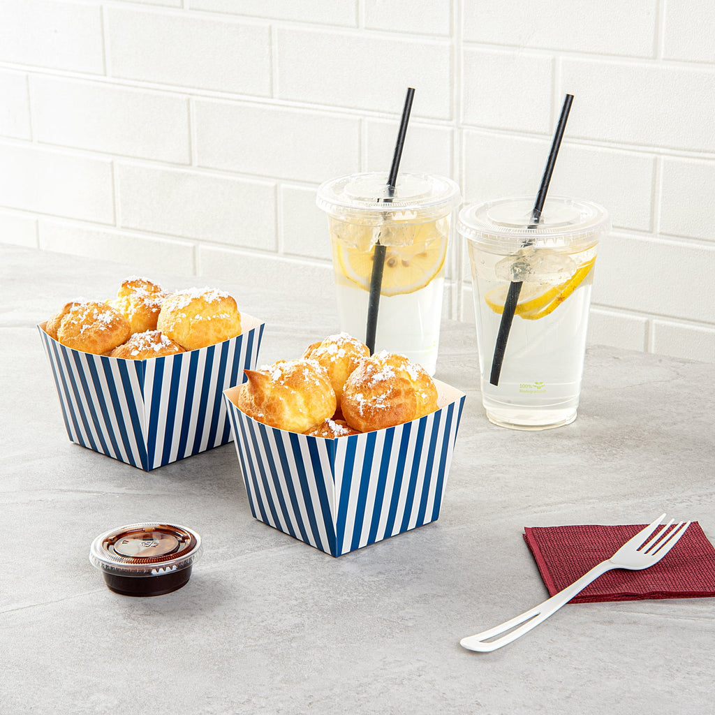 Bio Tek Square Blue and White Stripe Paper Snack Box - 4 1/4" x 4 1/4" x 3 1/4" - 200 count box