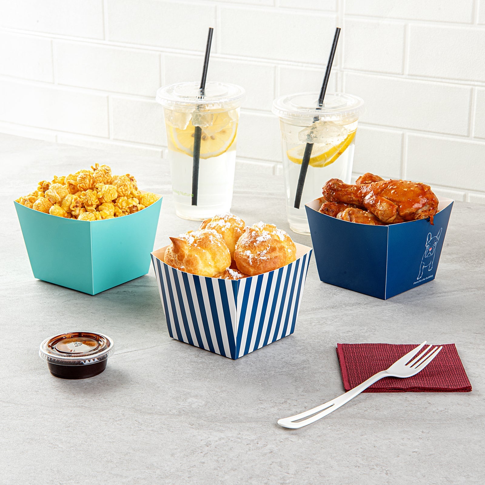 Bio Tek Square Blue and White Stripe Paper Snack Box - 4 1/4" x 4 1/4" x 3 1/4" - 200 count box