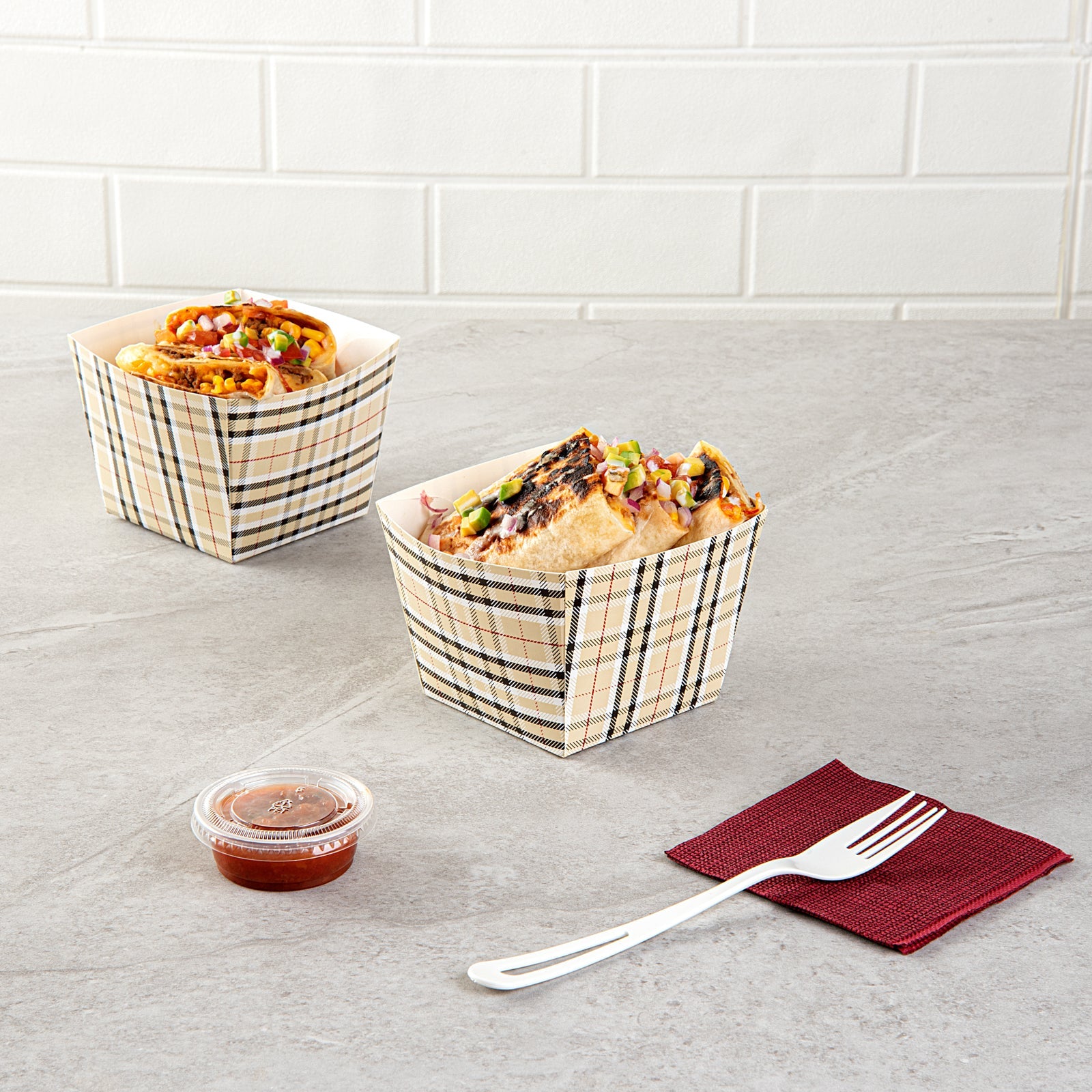 Bio Tek Square Plaid Paper Snack Box - 4 1/4" x 4 1/4" x 3 1/4" - 200 count box