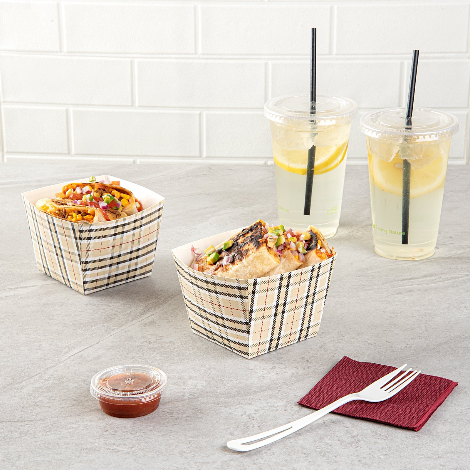 Bio Tek Square Plaid Paper Snack Box - 4 1/4" x 4 1/4" x 3 1/4" - 200 count box
