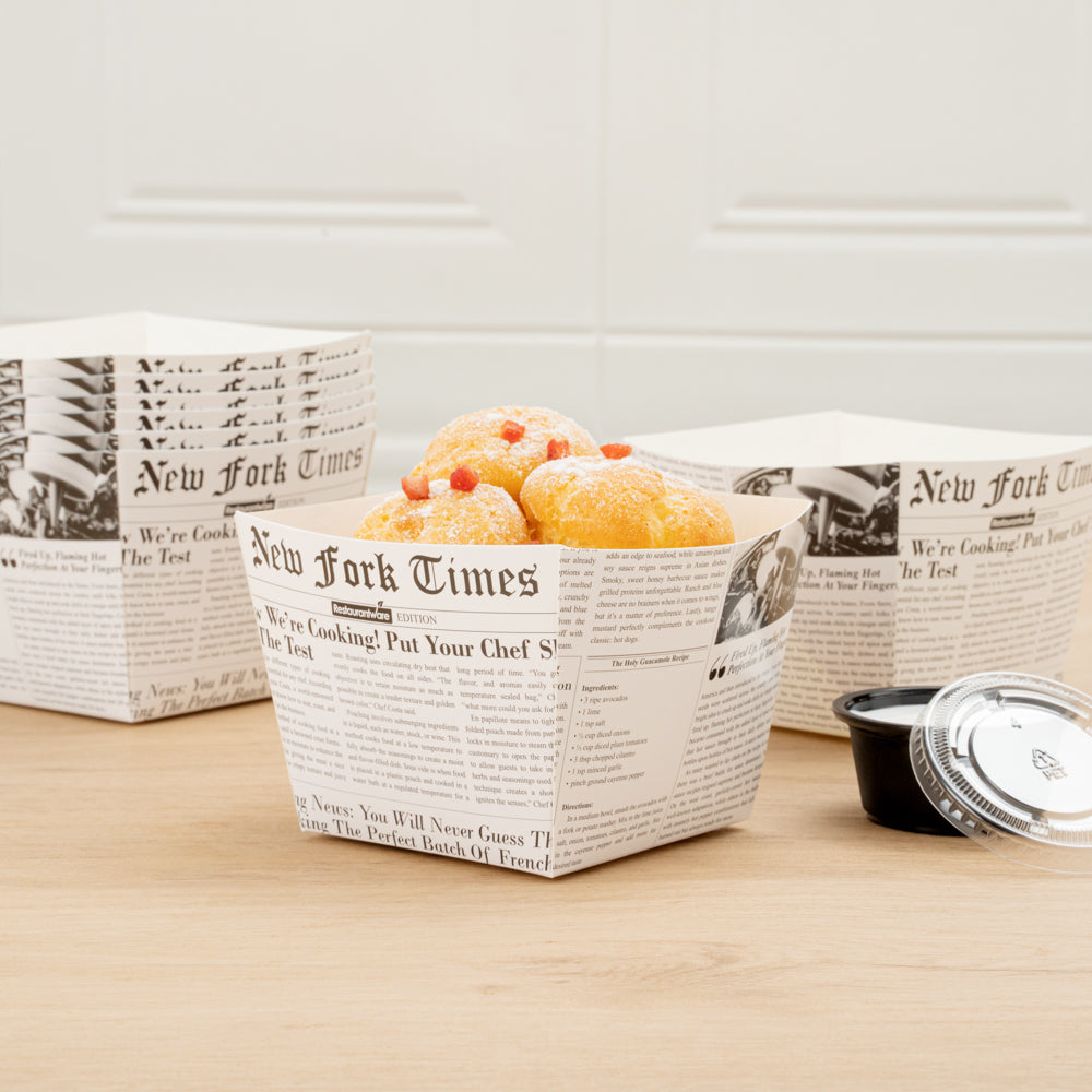 Bio Tek Square Newsprint Paper Snack Box - 4 1/4" x 4 1/4" x 3 1/4" - 200 count box