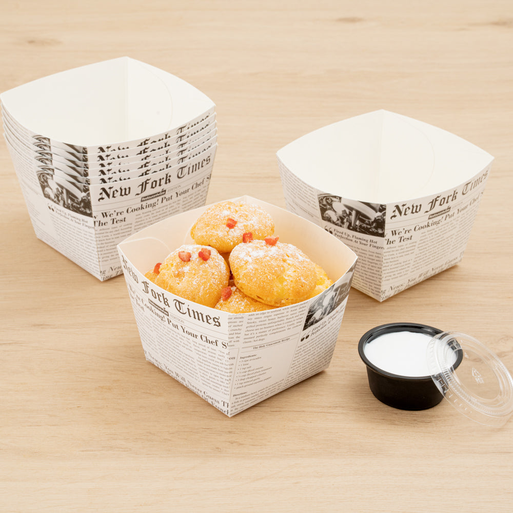 Bio Tek Square Newsprint Paper Snack Box - 4 1/4" x 4 1/4" x 3 1/4" - 200 count box