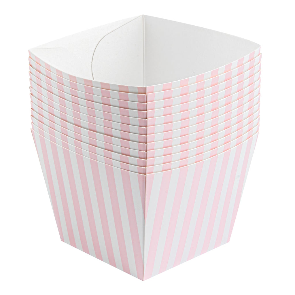 Bio Tek Square Pink and White Stripe Paper Snack Box - 4 1/4" x 4 1/4" x 3 1/4" - 200 count box