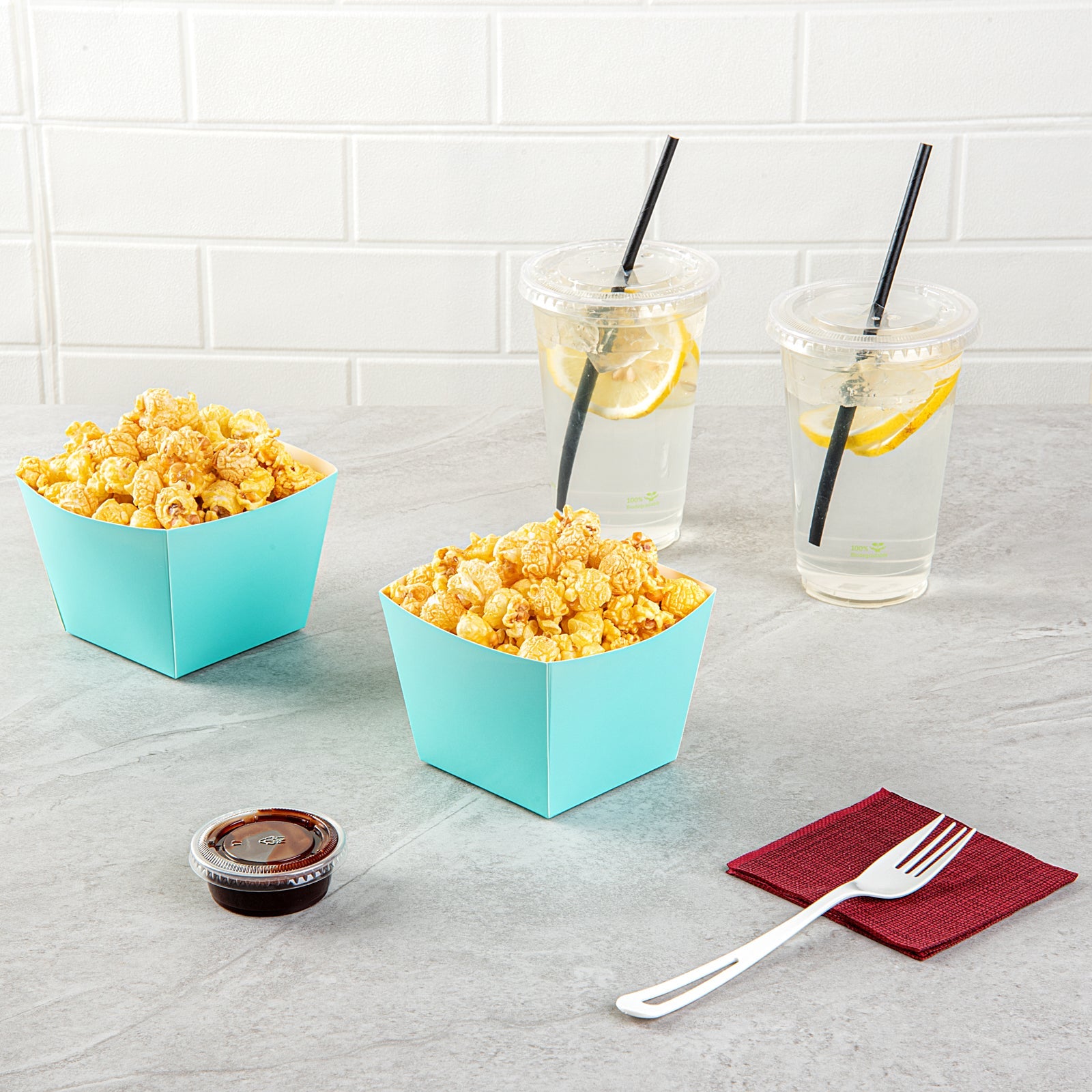Bio Tek Square Turquoise Paper Snack Box - 4 1/4" x 4 1/4" x 3 1/4" - 200 count box