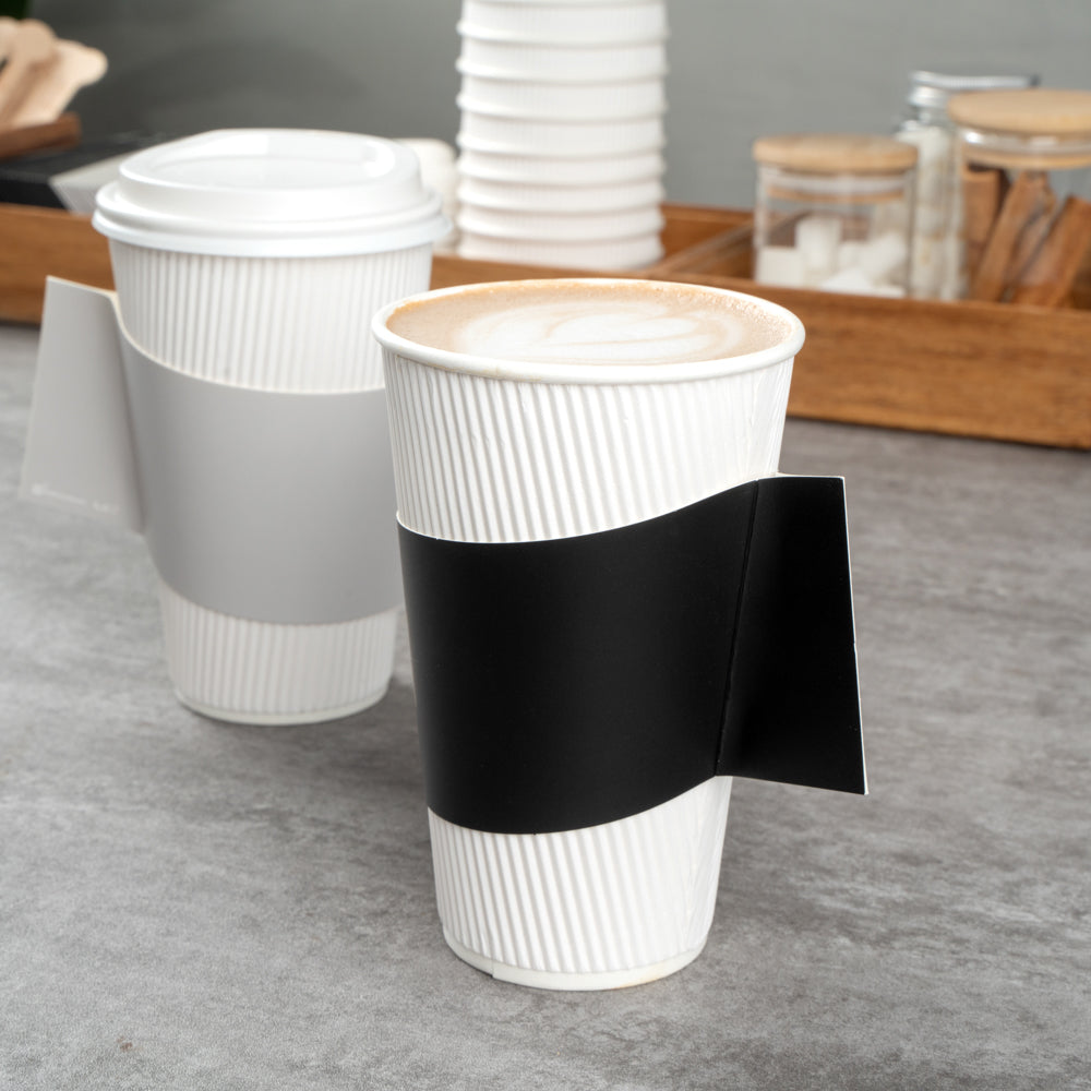 Restpresso Black Paper Coffee Cup Sleeve - with Handle, Fits 12 / 16 / 20 oz Cups - 50 count box