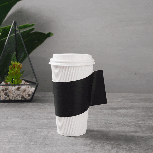 Restpresso Black Paper Coffee Cup Sleeve - with Handle, Fits 12 / 16 / 20 oz Cups - 50 count box