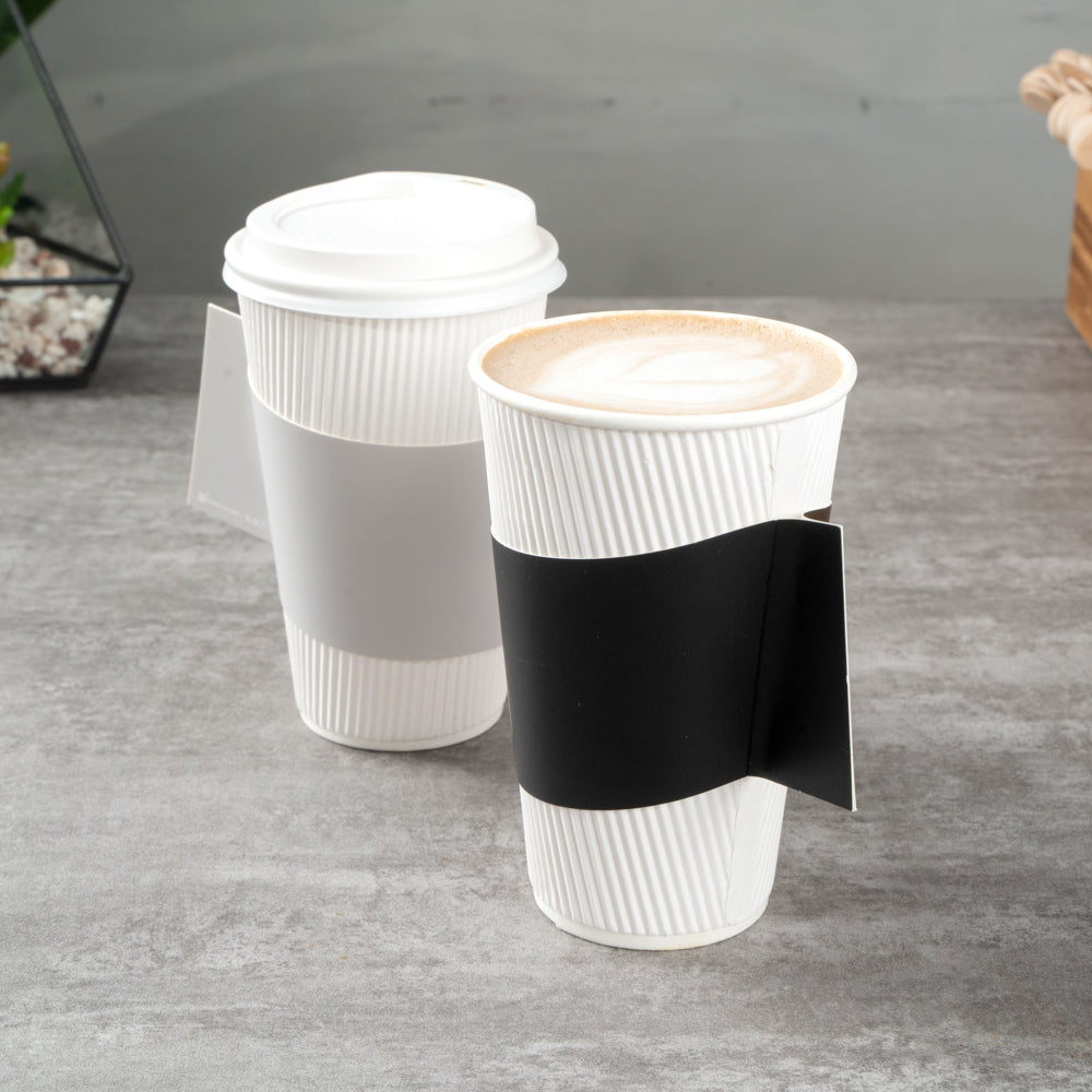 Restpresso Black Paper Coffee Cup Sleeve - with Handle, Fits 12 / 16 / 20 oz Cups - 50 count box