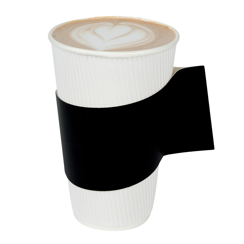 Restpresso Black Paper Coffee Cup Sleeve - with Handle, Fits 12 / 16 / 20 oz Cups - 1000 count box