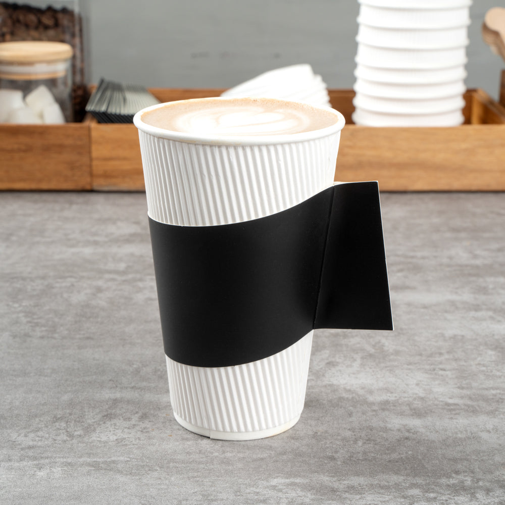 Restpresso Black Paper Coffee Cup Sleeve - with Handle, Fits 12 / 16 / 20 oz Cups - 1000 count box