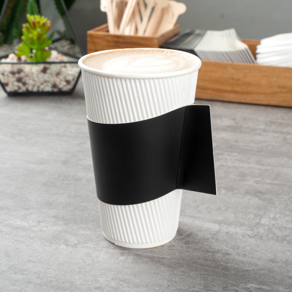 Restpresso Black Paper Coffee Cup Sleeve - with Handle, Fits 12 / 16 / 20 oz Cups - 1000 count box