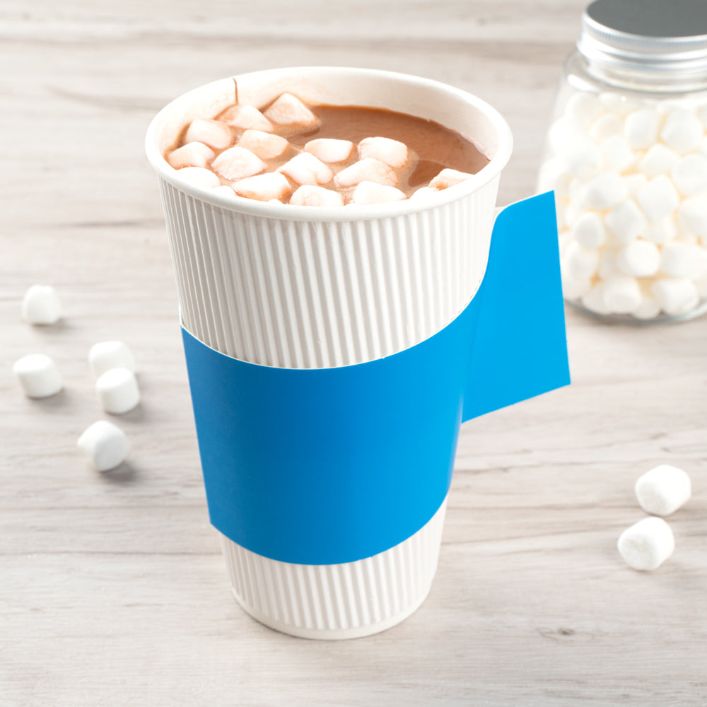 Restpresso Blue Paper Coffee Cup Sleeve - with Handle, Fits 12 / 16 / 20 oz Cups - 50 count box