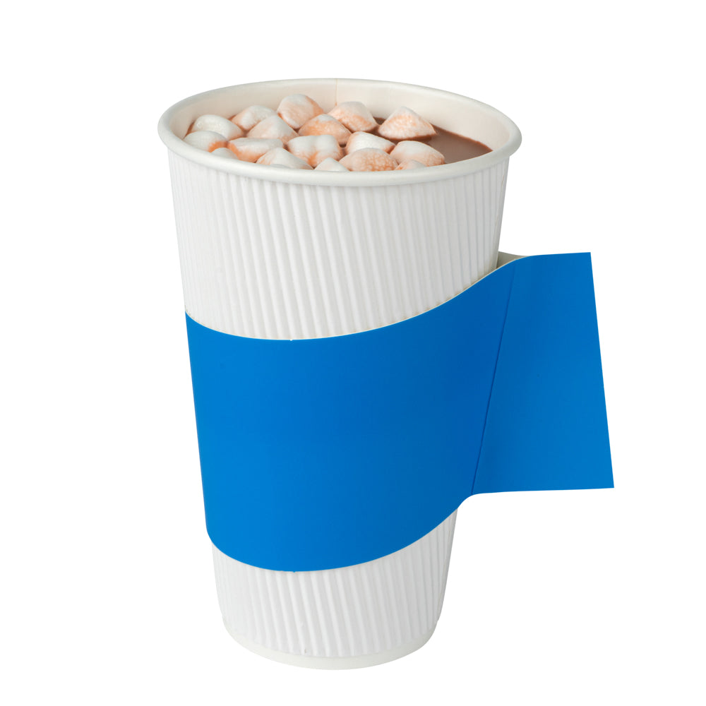 Restpresso Blue Paper Coffee Cup Sleeve - with Handle, Fits 12 / 16 / 20 oz Cups - 1000 count box