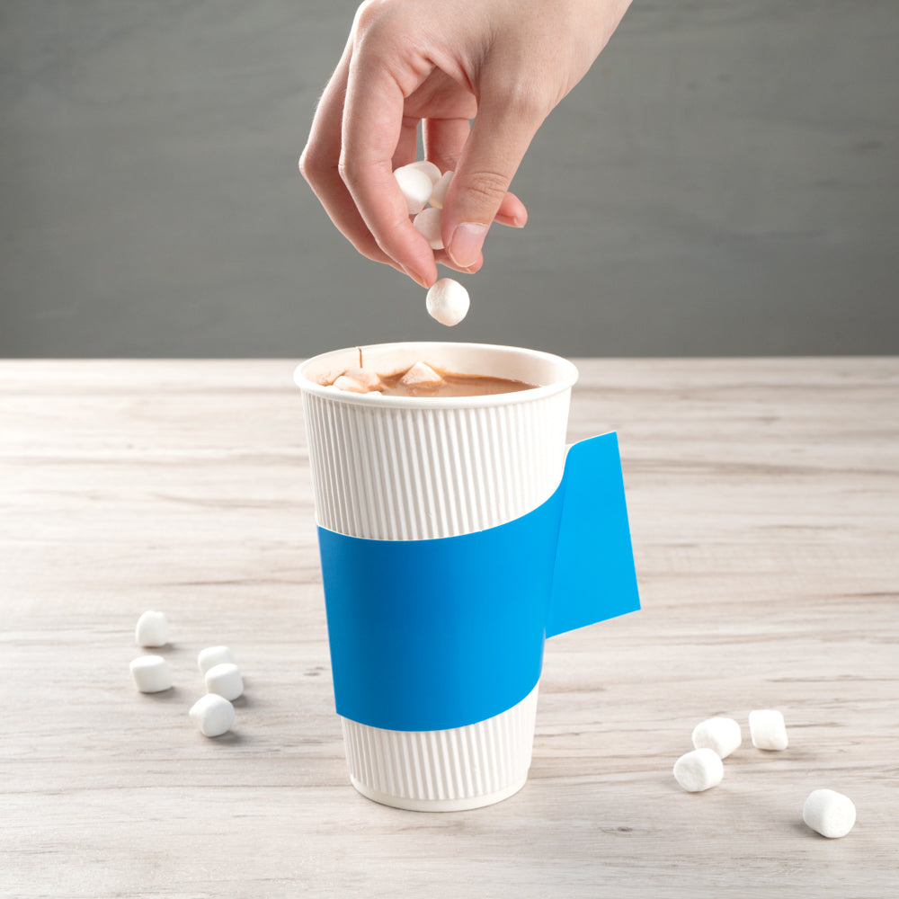 Restpresso Blue Paper Coffee Cup Sleeve - with Handle, Fits 12 / 16 / 20 oz Cups - 1000 count box
