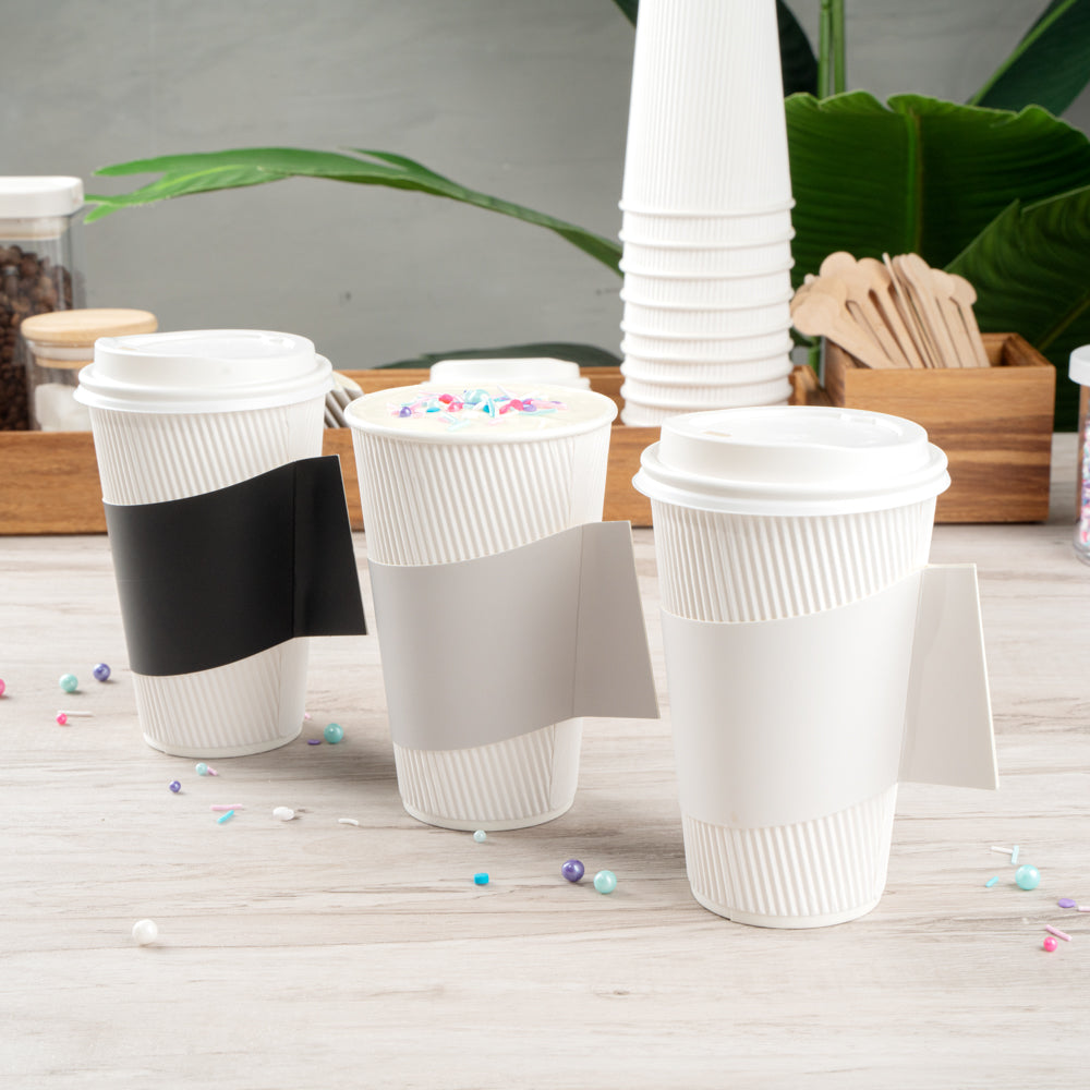 Restpresso Gray Paper Coffee Cup Sleeve - with Handle, Fits 12 / 16 / 20 oz Cups - 50 count box