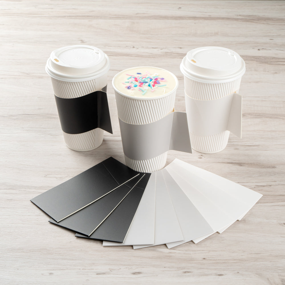 Restpresso Gray Paper Coffee Cup Sleeve - with Handle, Fits 12 / 16 / 20 oz Cups - 1000 count box