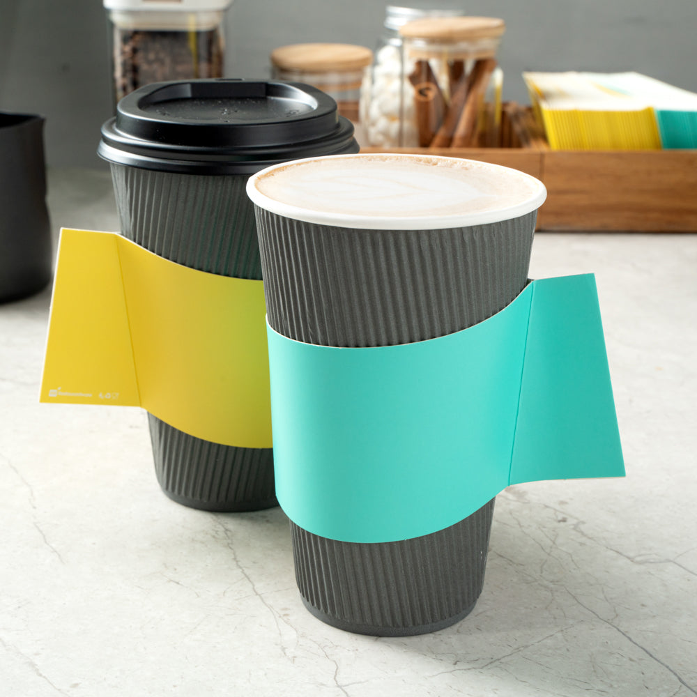 Restpresso Turquoise Paper Coffee Cup Sleeve - with Handle, Fits 12 / 16 / 20 oz Cups - 50 count box