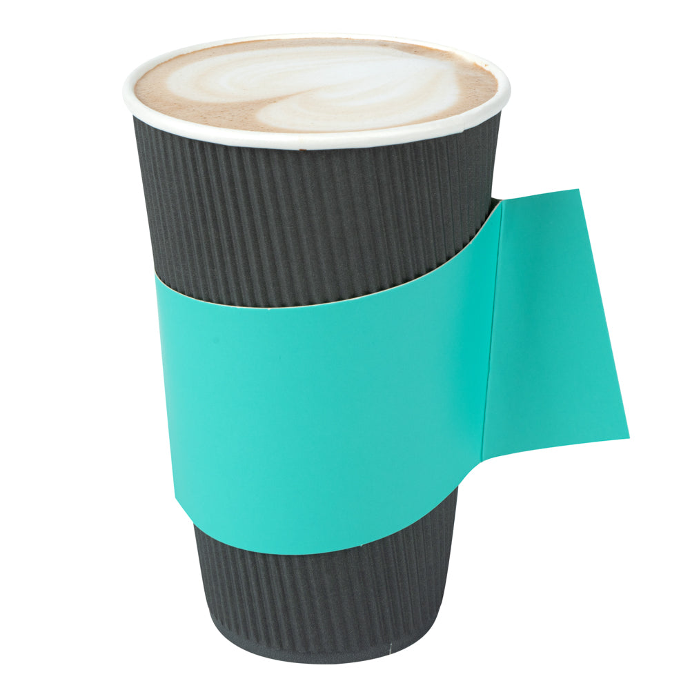 Restpresso Turquoise Paper Coffee Cup Sleeve - with Handle, Fits 12 / 16 / 20 oz Cups - 50 count box