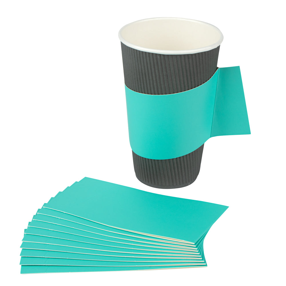 Restpresso Turquoise Paper Coffee Cup Sleeve - with Handle, Fits 12 / 16 / 20 oz Cups - 50 count box