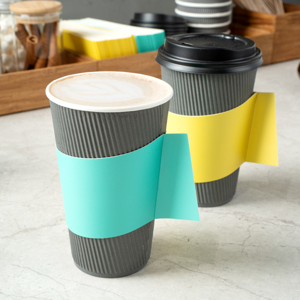 Restpresso Turquoise Paper Coffee Cup Sleeve - with Handle, Fits 12 / 16 / 20 oz Cups - 50 count box