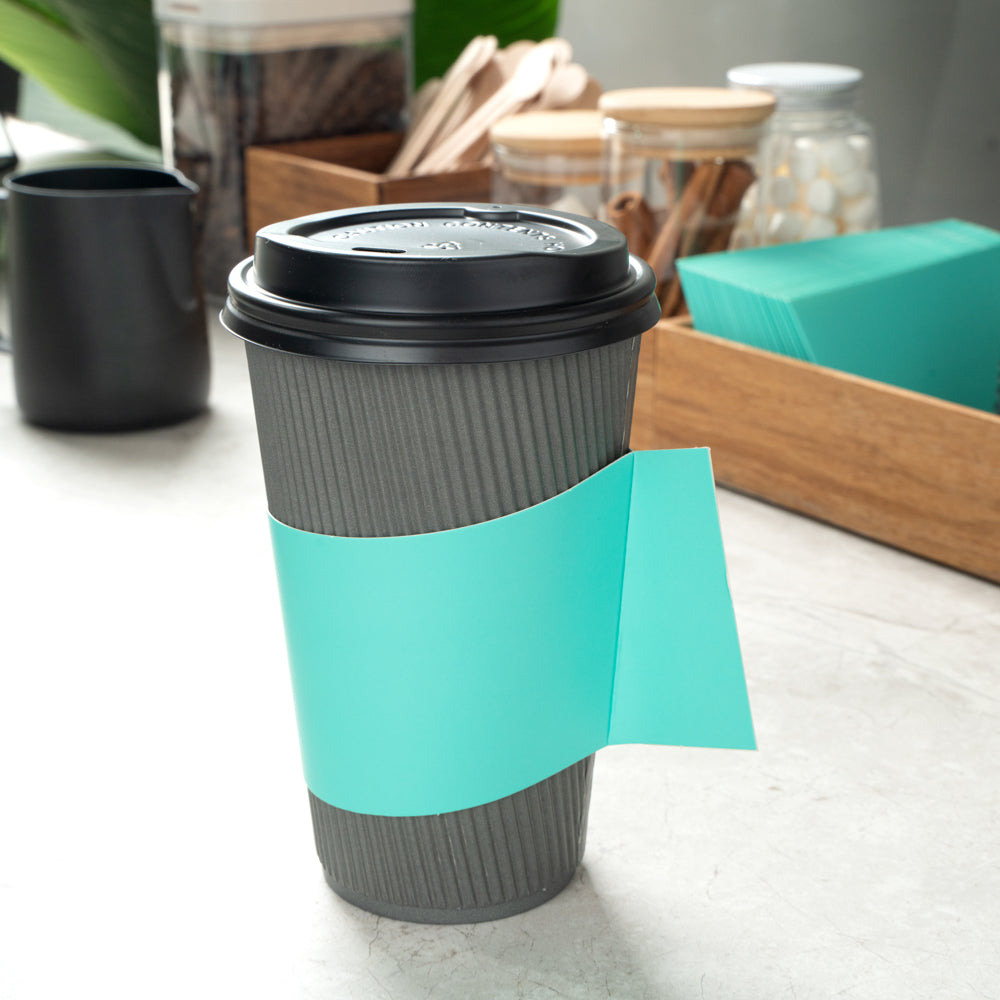 Restpresso Turquoise Paper Coffee Cup Sleeve - with Handle, Fits 12 / 16 / 20 oz Cups - 1000 count box
