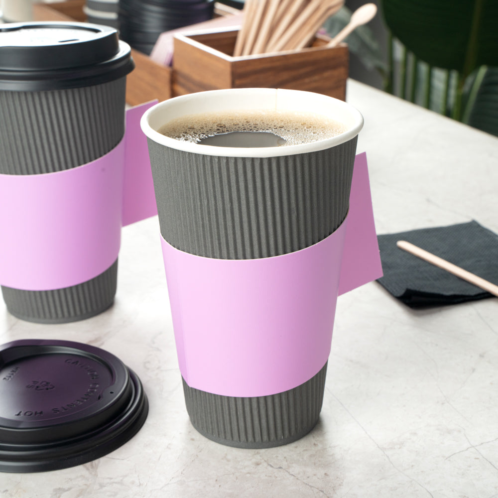 Restpresso Lavender Purple Paper Coffee Cup Sleeve - with Handle, Fits 12 / 16 / 20 oz Cups - 50 count box