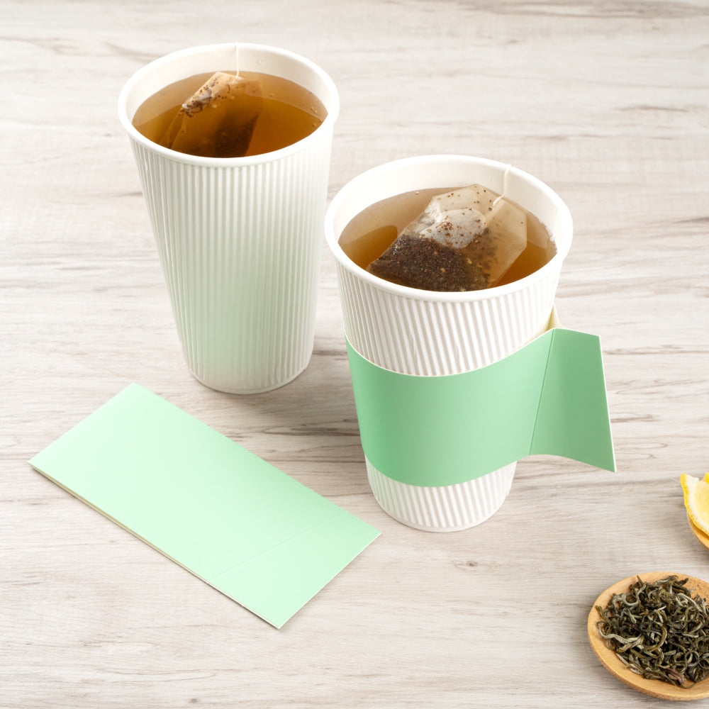 Restpresso Mint Green Paper Coffee Cup Sleeve - with Handle, Fits 12 / 16 / 20 oz Cups - 50 count box