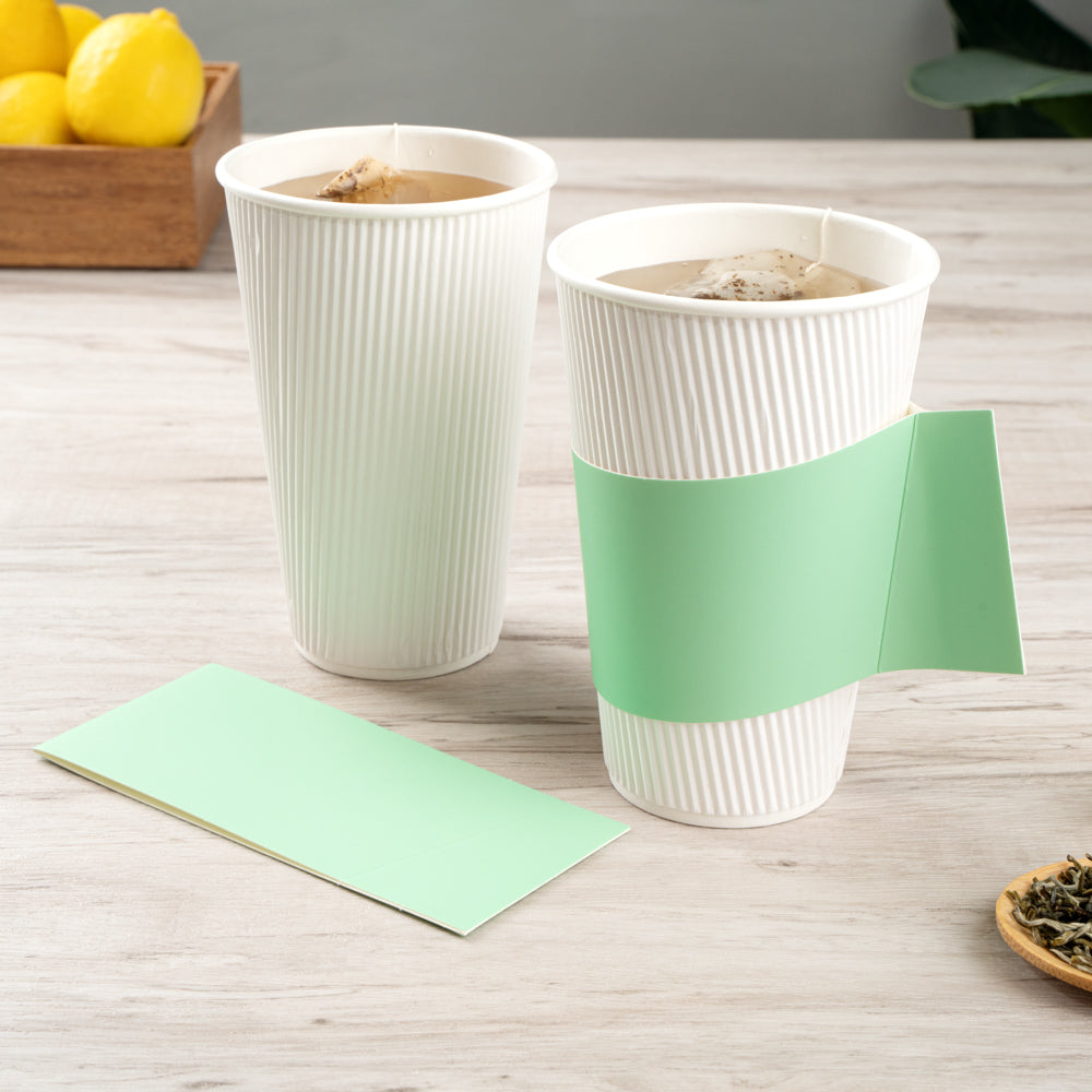 Restpresso Mint Green Paper Coffee Cup Sleeve - with Handle, Fits 12 / 16 / 20 oz Cups - 1000 count box