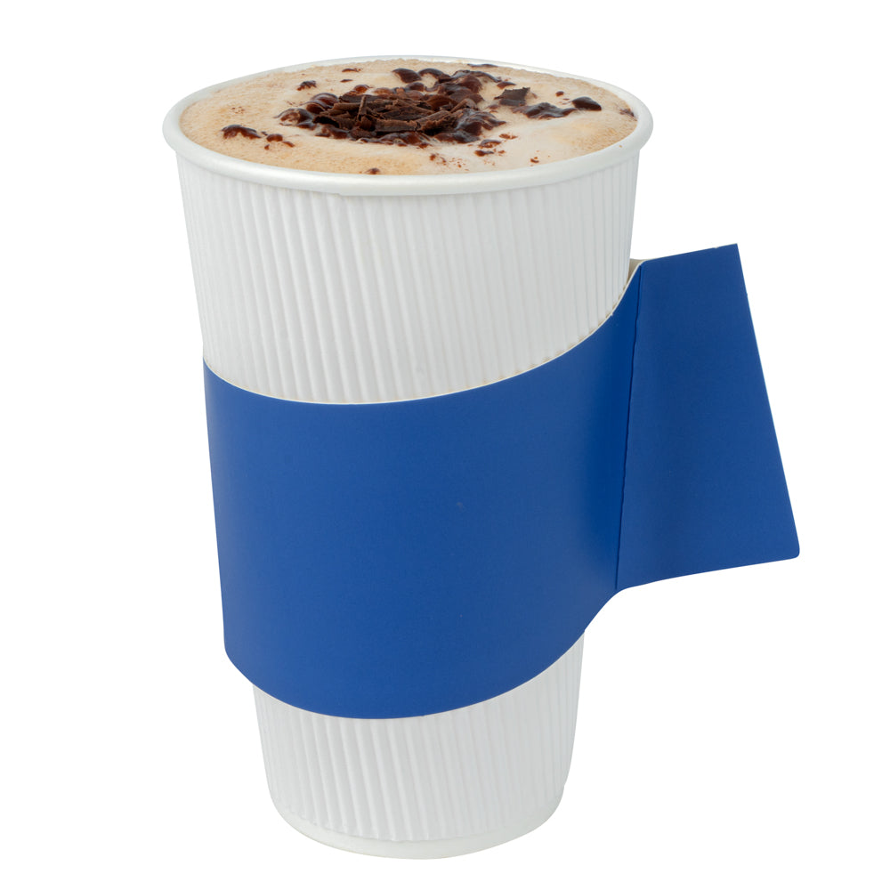 Restpresso Navy Blue Paper Coffee Cup Sleeve - with Handle, Fits 12 / 16 / 20 oz Cups - 50 count box