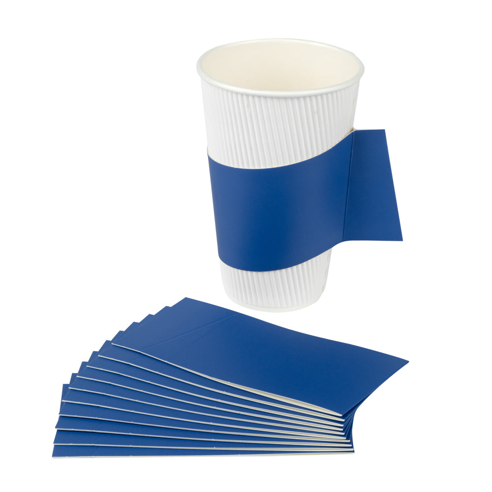 Restpresso Navy Blue Paper Coffee Cup Sleeve - with Handle, Fits 12 / 16 / 20 oz Cups - 50 count box