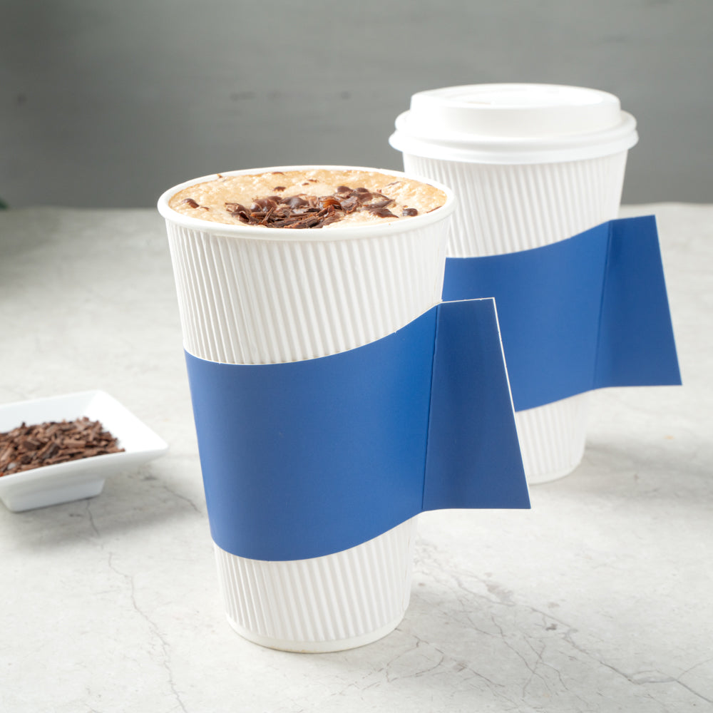 Restpresso Navy Blue Paper Coffee Cup Sleeve - with Handle, Fits 12 / 16 / 20 oz Cups - 1000 count box
