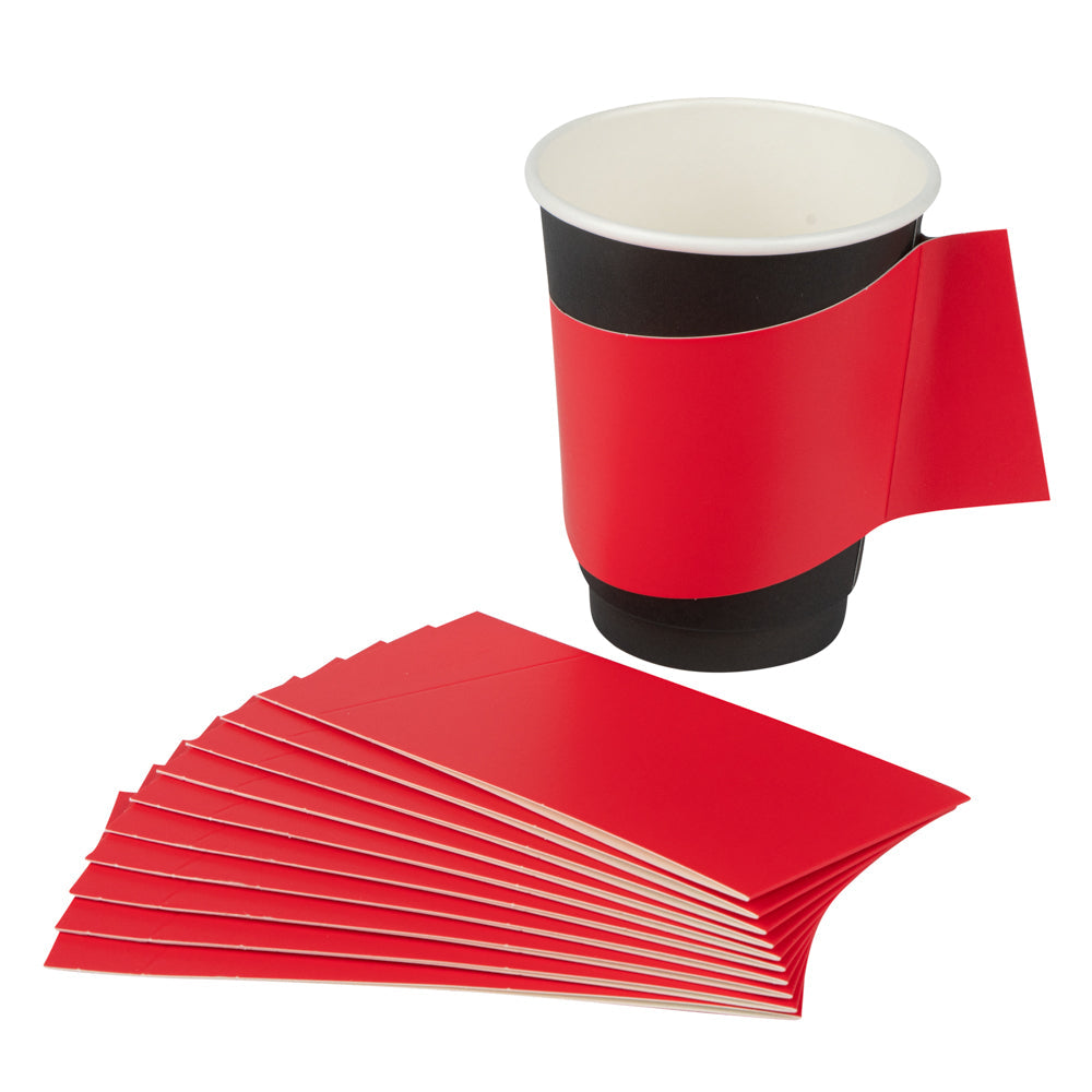 Restpresso Red Paper Coffee Cup Sleeve - with Handle, Fits 12 / 16 / 20 oz Cups - 50 count box