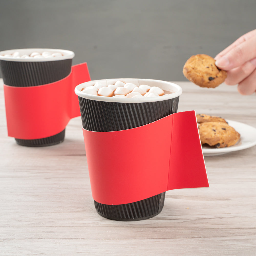 Restpresso Red Paper Coffee Cup Sleeve - with Handle, Fits 12 / 16 / 20 oz Cups - 50 count box